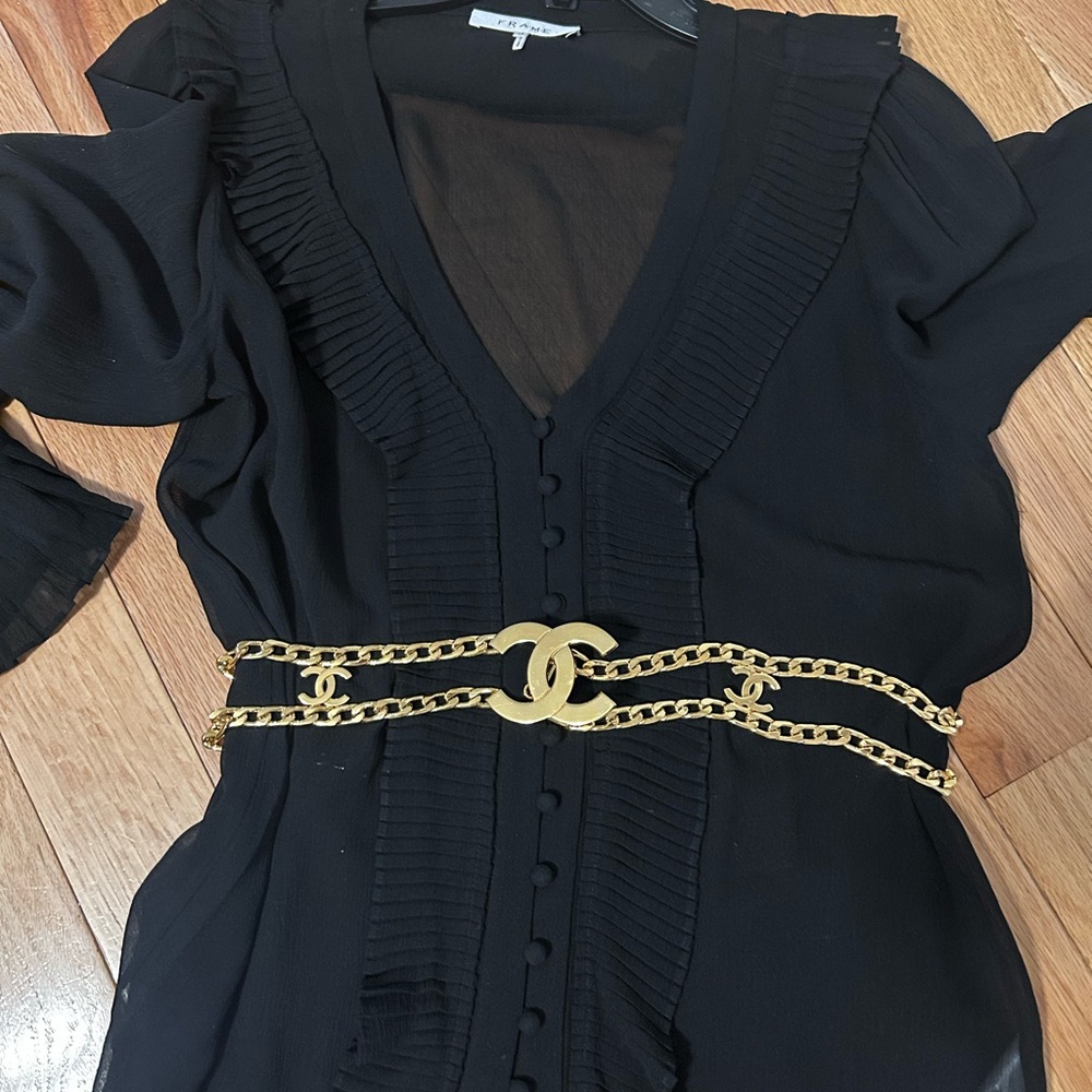 CHANEL Black and Gold Chain Belt with Iconic CC Logo